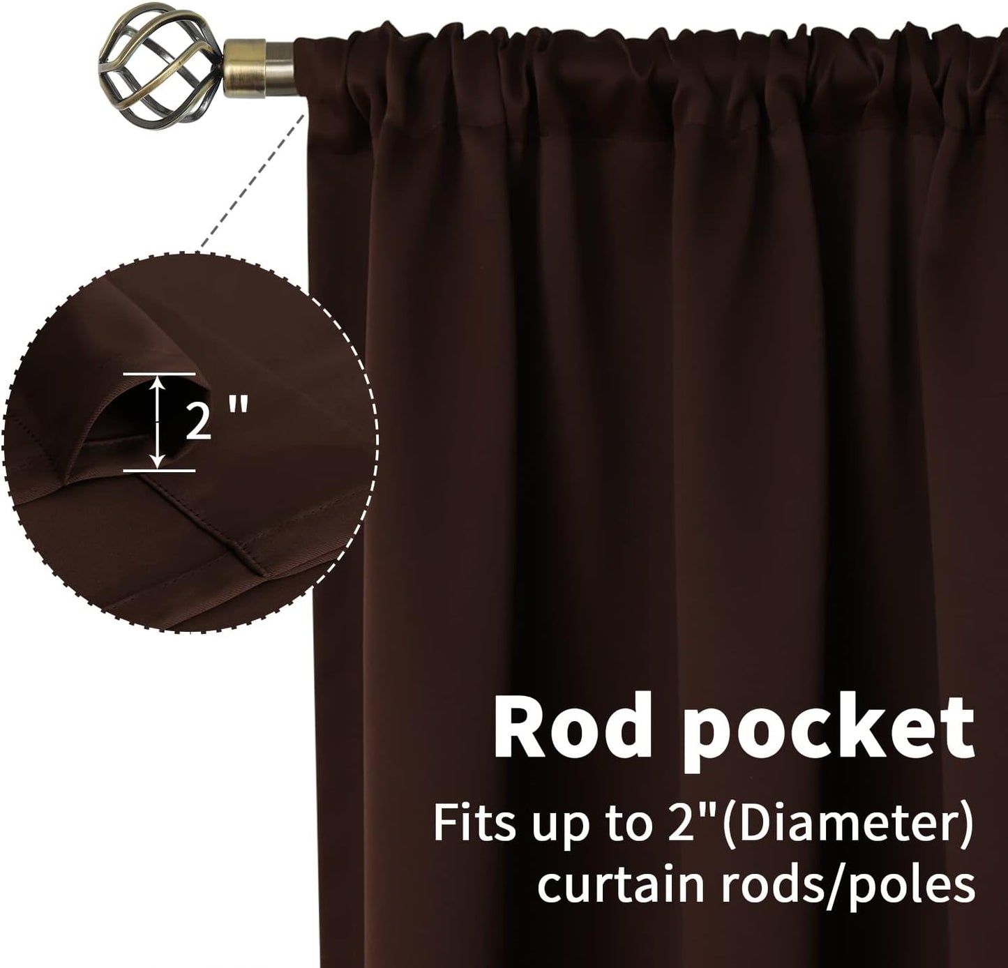 BGment Brown Blackout Curtains for Kitchen Cafe Window - Chocolate Half Window Drapes Thermal Insulated Blackout Blinds for Rv Bathroom Privacy, 34 x 30 Inch, 2 Panels