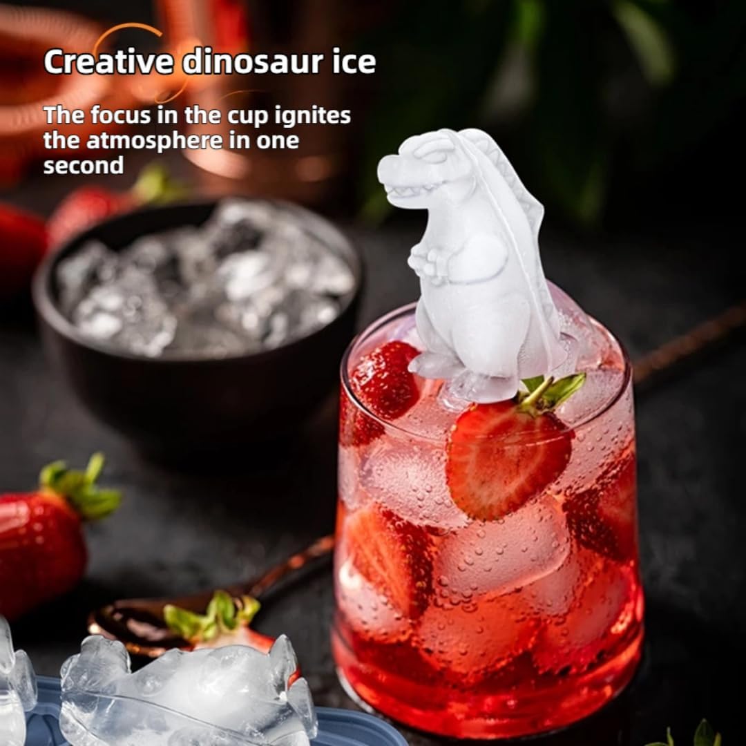 7.48inch Newly Upgraded 4-grid 3D Dinosaur Ice Tray and Covered Silicone Ice Tray, Suitable for Bars, Outdoor and Home Use (1, yellow)