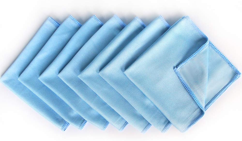 Auto Care Microfiber Glass Cleaning Cloths Towels for Windows Mirrors Windshield Computer Screen TV Tablets Dishes Camera Lenses Chemical Free Lint Free Scratch Free (12"x12", Blue, 8 Pack)