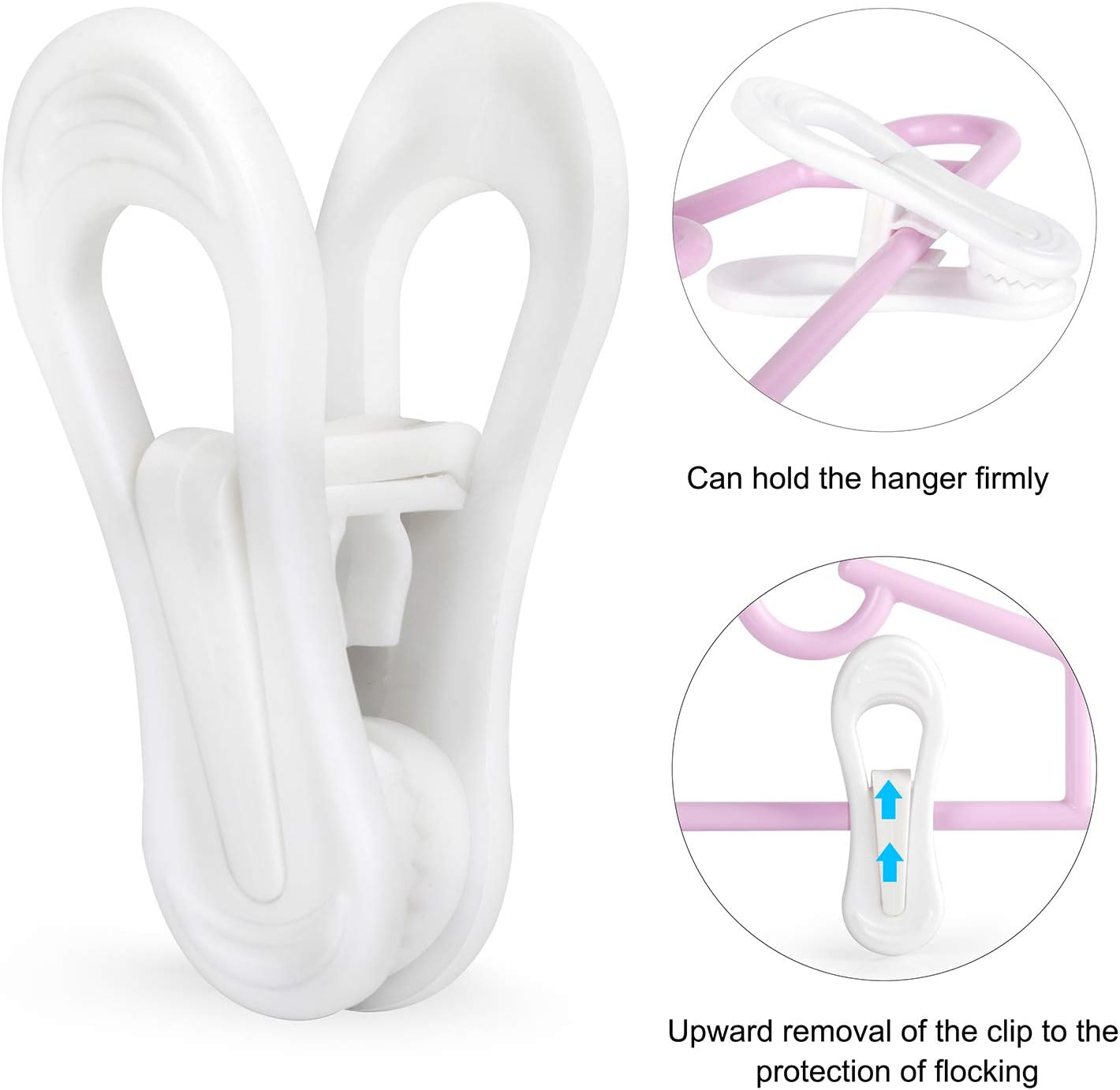 Tinfol White Plastic Hanger Clips, 24 Pack Hanger Clips- Strong Pinch Grip Finger Clips for Plastic Clothes Hangers, Multi-Purpose Hangers Clips