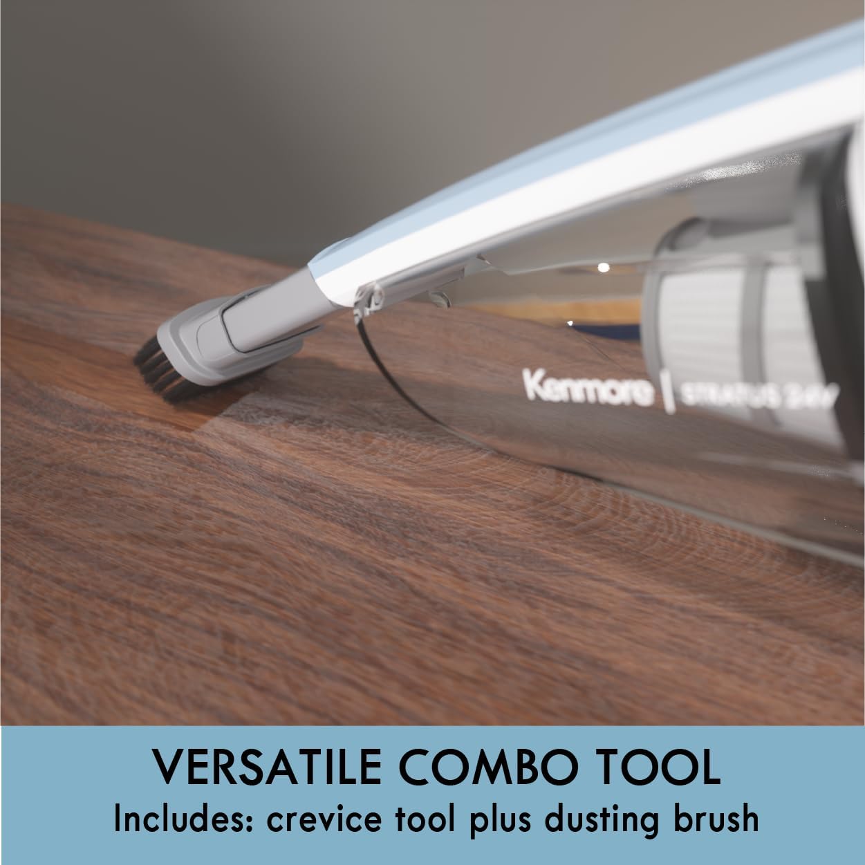 Kenmore DS1020 16V Cordless Stick Vacuum Lightweight 2-in-1 Handheld, LED Headlight with 2-Speed Power Control for Hardwood Floor, Carpet & Pet Hair, 16 Volts, Gray-Blue