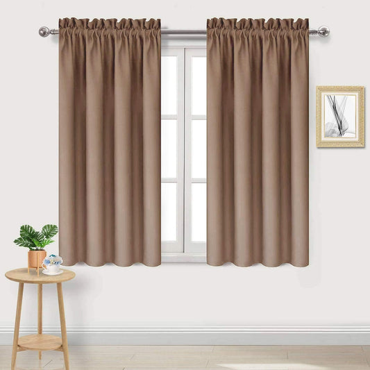 DWCN Blackout Curtains Room Darkening Thermal Insulated Bedroom Curtains Window Curtain Panels, 42 x 45 inches Long, Set of 2 Khaki Rod Pocket Drapes