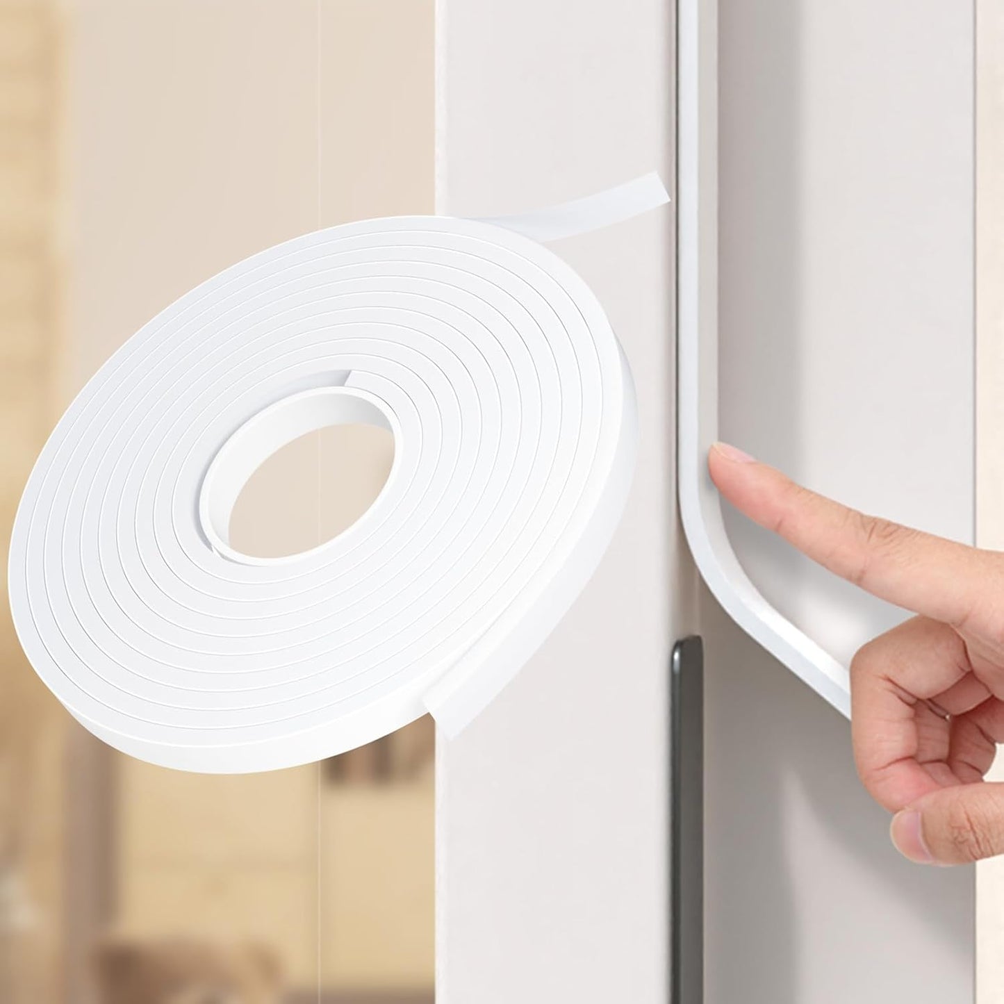 Weather Stripping Door Seal White,1/2Inch Wide X 1/4 Inch Thick,Air Conditioner Window Seal,Self Adhesive Foam Tape High Density Foam Sealing Strip,Soundproof Foam Tape Roll,Total 16.4 Feet Long