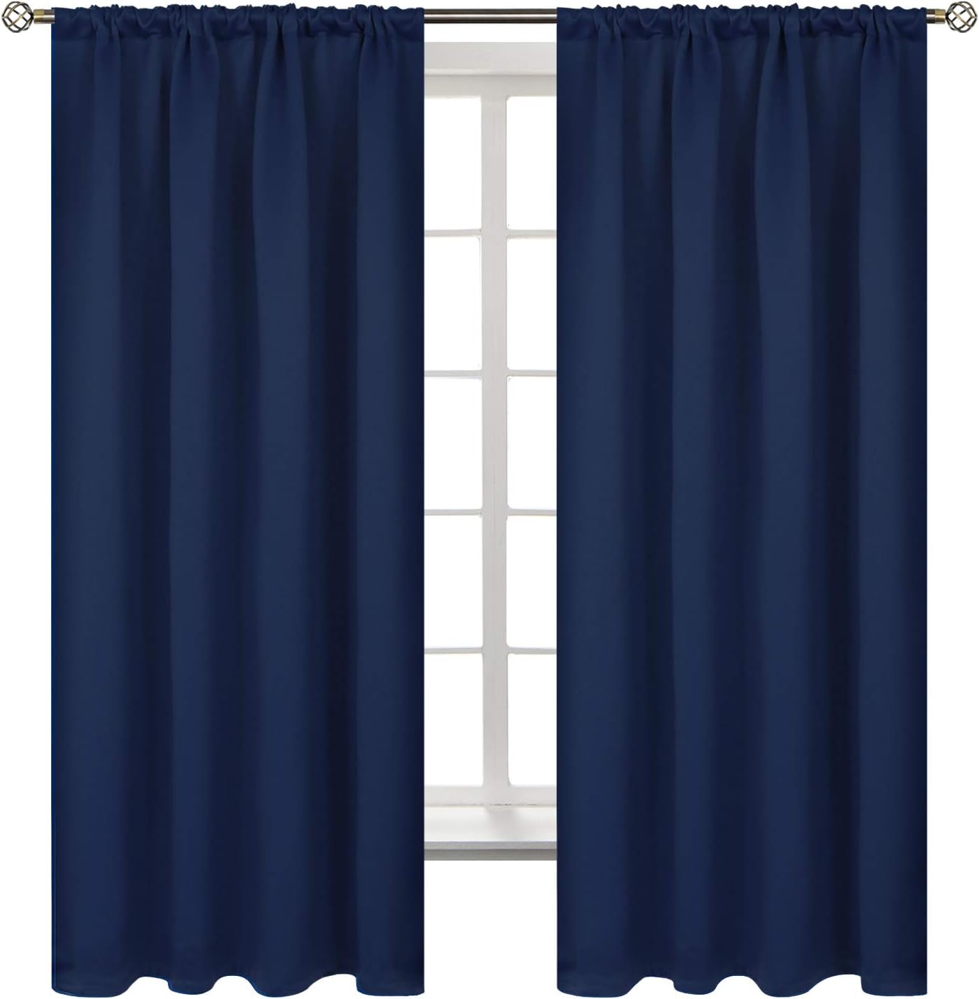 BGment Rod Pocket 63 Inch Long Blackout Curtains for Bedroom - Navy Blue Room Darkening Drapes for Living Room Thermal Insulated Black Out Shading Blinds, 42 x 63 Inch, 2 Panels