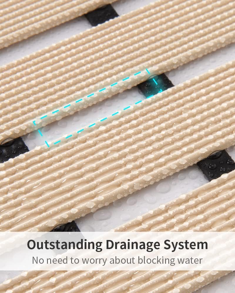 PADOOR Shower-Mat Non Slip, Heavy Duty Bathtub-Mat Curlable Quick Drain Sturdy Bath Tub Mat Without Suction Cups for Indoor Outdoor Use 17x26 Inch Beige