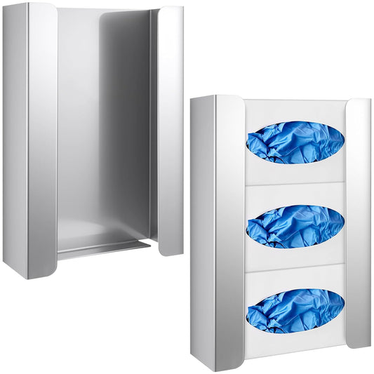 Blulu 2 Pack Glove Box Holder/Dispenser Stainless Steel Triple Wall Mounted Glove Box Organizer, 9.84"H x 14.96"W x 3.74"D