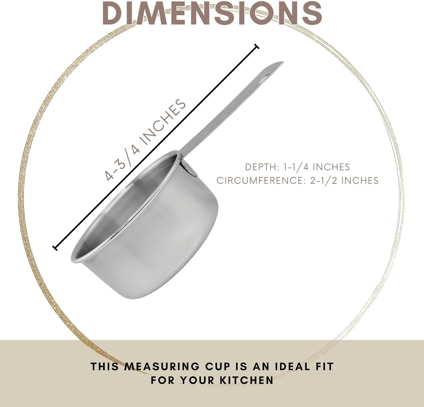 1/3 Cup Stainless Steel Measuring Cup | Sturdy Metal 80 ml | 80 cc | 3 oz | Single Cup for Wet and Dry Ingredients | Great for use as 1/3 Cup Dog Food Scoop - 4 PK