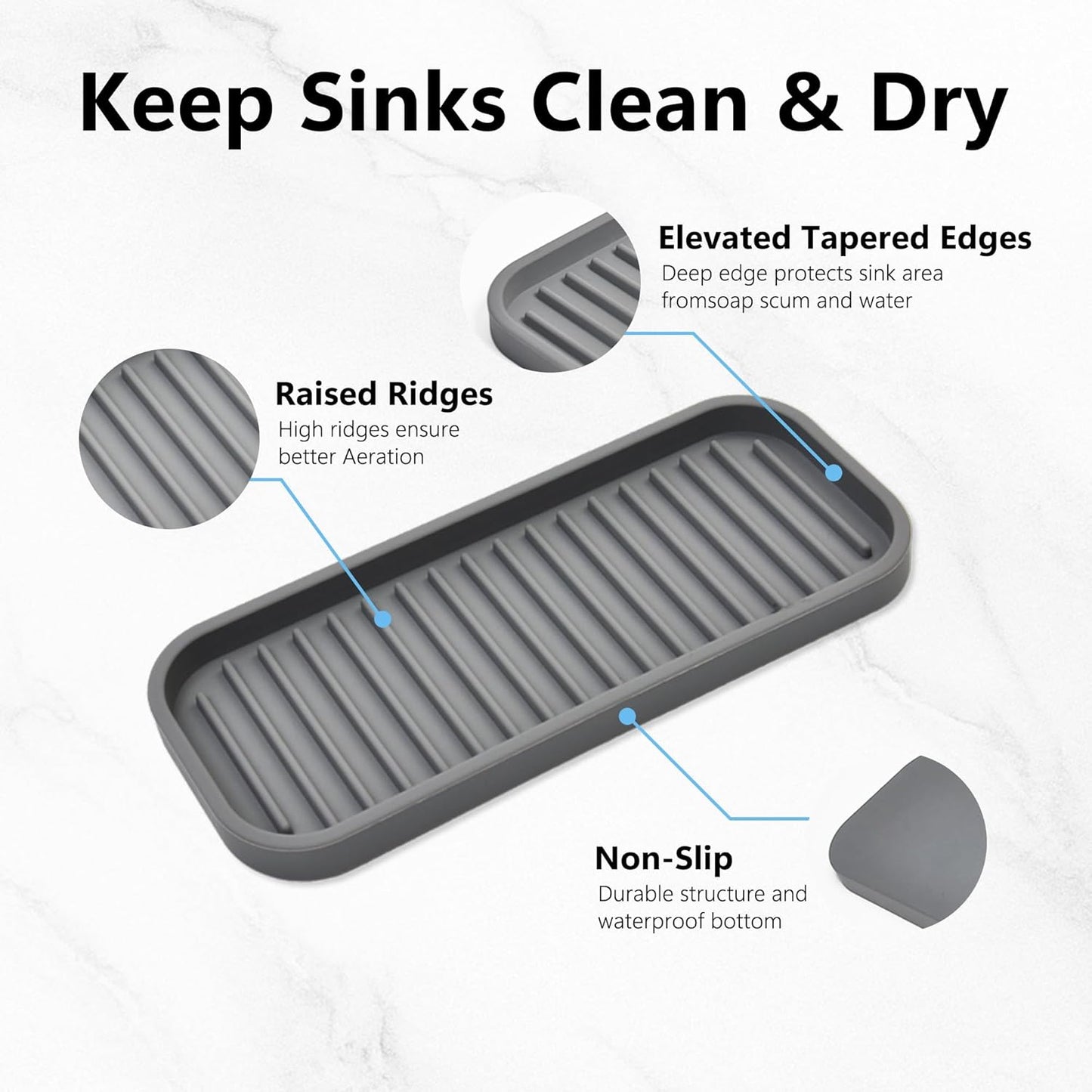 Silicone Sponge Holder - Dish soap Holder for Kitchen Counter 2 Pack, Waterproof Sponge soap Tray for Kitchen Sink Bathroom, Multipurpose Sink Caddy Organizer for soap Dispenser Scrubbers Makeup Gray