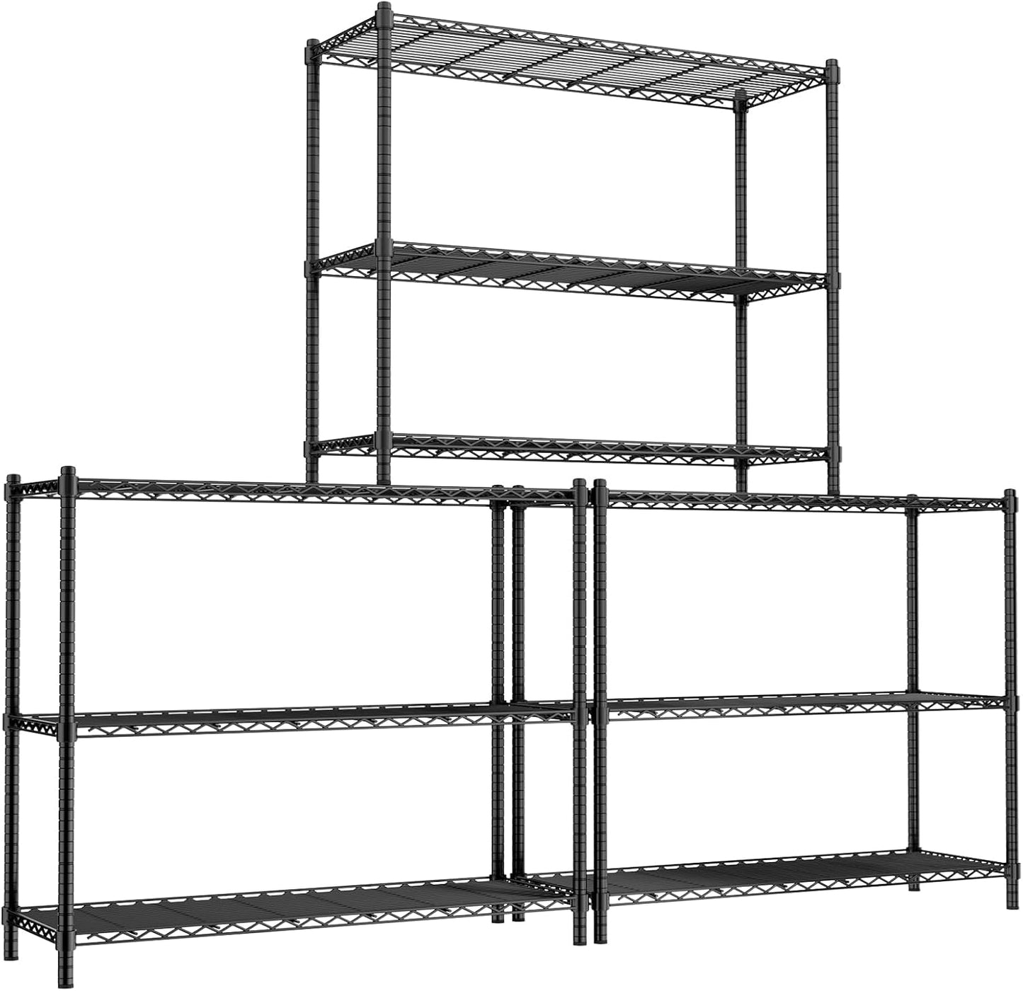 Storage Shelves, 3 PCS 48" L x 20" W x 47" H Heavy Duty Garage Wire Shelving Unit Loads 1200LBS, 3-Tier Adjustable Metal Industrial Utility Shelf Rack for Kitchen, Laundry Room, Basement