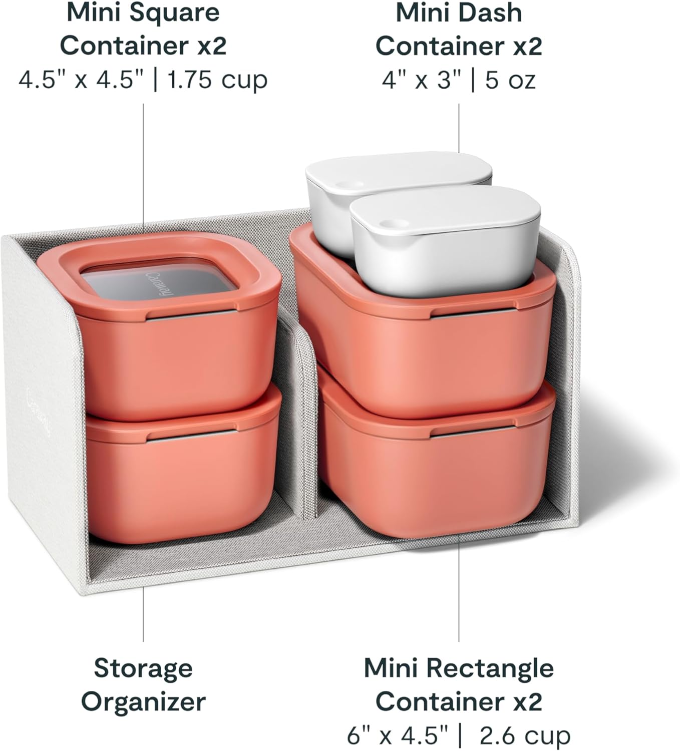 Caraway Mini Food Storage 11pc Set - Glass Storage Containers for Food - Non-Toxic Ceramic-Coated Glass - Air Release Technology - Compact & Stackable Design - Perracotta
