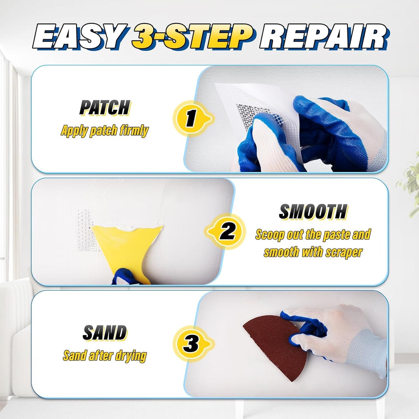 DIYSELF 16 Pieces Drywall Repair Kit Spackle Wall Repair Drywall Patch Kit Wall Patch Repair Kit Quick Easy Solution for Wall Hole Repair and Drywall Hole Filler