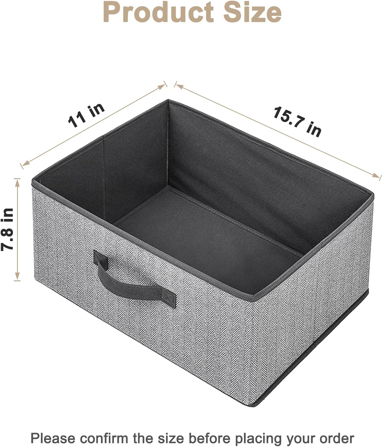 Storage Baskets, 15.7 Inch Woven Fabric Bins, Storage Cubes with Reinforced Handles, Organizer Bins for Closet Shelves, Foldable, for Toys, Clothes, Natural Beige (3PCS/Grey-15.7*11*7.8inch)