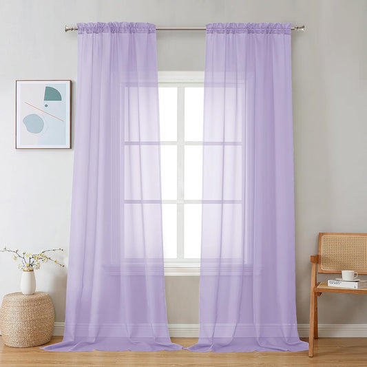 Chyhomenyc Lilac Sheer Curtains 96 inches Long 2 Panels, Light Filtering Soft Airy Solid Elegant Voile Window Treatment Drapes for Bedroom Living Room Wedding Party Decor, 42 Wx96 L, 8FT L