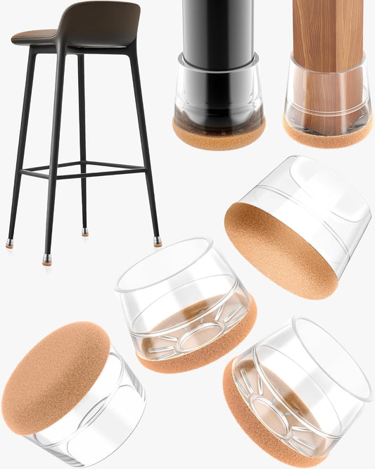24-Pack Silicone Chair Leg Floor Protectors for Hardwood Floors -Felt Furniture Pads, Rubber Chair Leg Covers/Caps - No Noise & Scratch-Proof - Round Large (Fits 1 5/16"-1 7/16" / 32-36mm), Clear