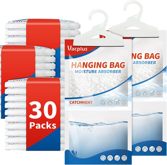 Vacplus Moisture Absorbers Packets, Fragrance Free 30 Pack, Humidity Packs, Dessicant Packets, Hanging Closet Dehumidifier Bags, Odor Eliminator for Bathroom 9.8OZ