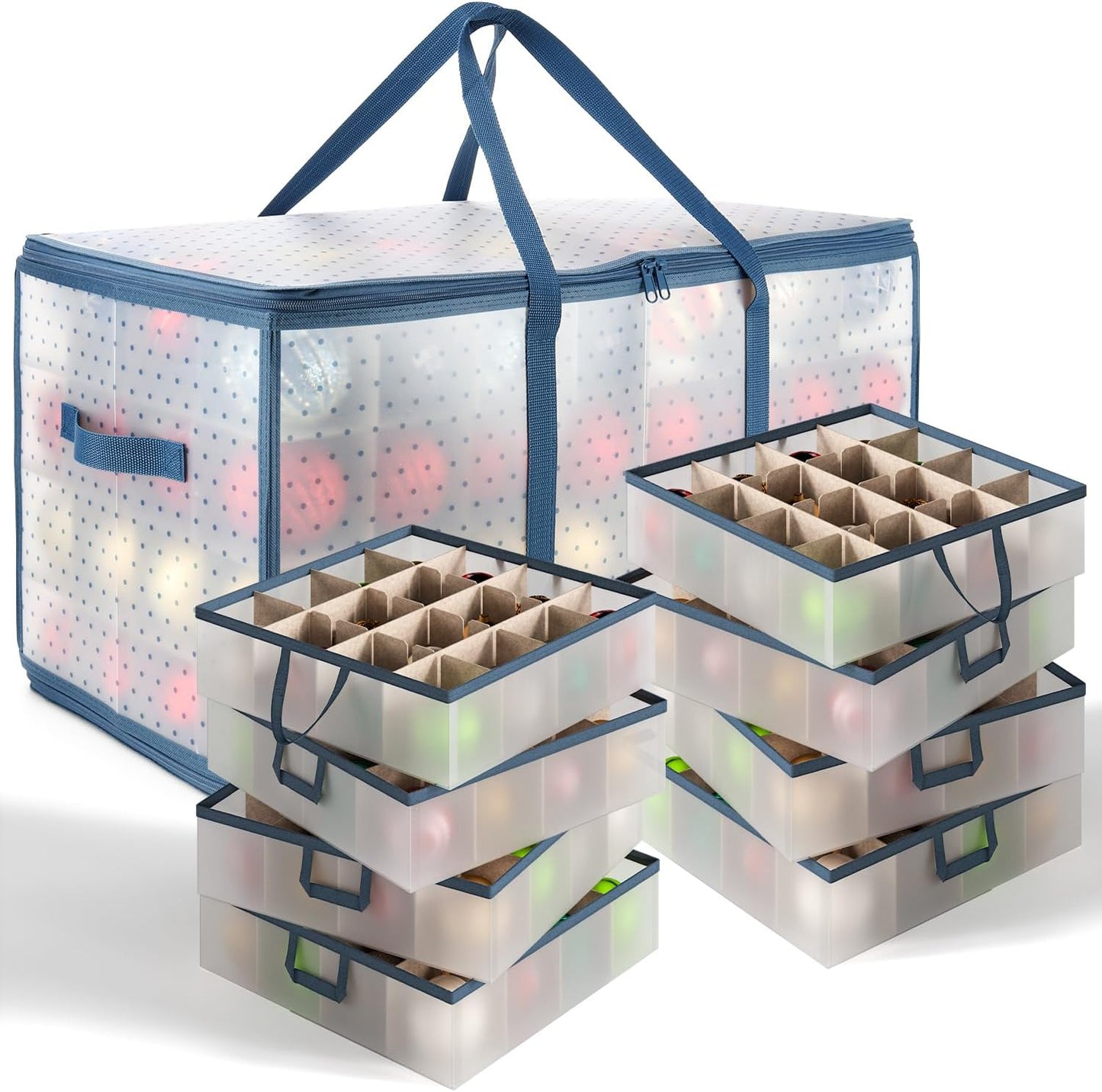 Large Christmas Ornament Storage Box With Adjustable Dividers - Plastic Ornament Storage Container For 128 Holiday Ornaments or Decorations - By Hearth & Harbor