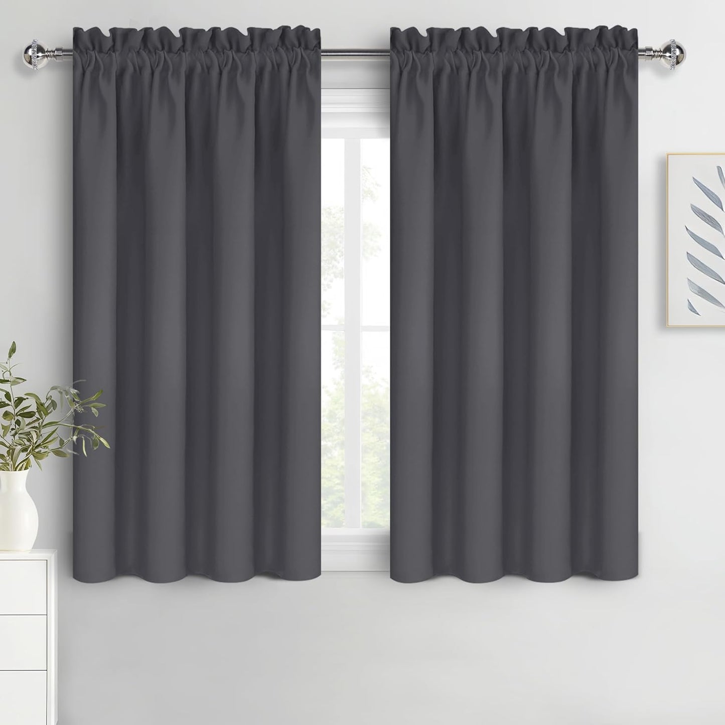 DWCN Bedroom Curtains Blackout Drapery Panels 54 Inch Length 2 Panels Set, Three Pass Microfiber Thermal Insulated Energy Saving Rod Pocket Window Treatment Drapes (W42 x L54 Inch, Dark Grey)