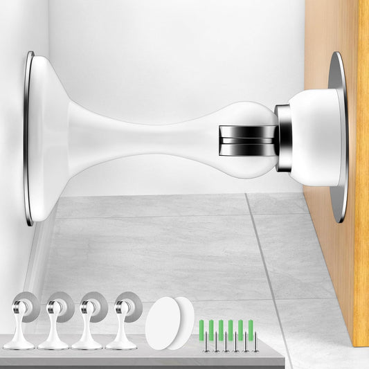 Crosize Magnetic Door Stoppers 4 Pack, Stainless Steel Door Catch for Wall and Floor Mounting, Door Holder Keep Door Open, No Drilling Door Stop with Adhesive Tapes, White