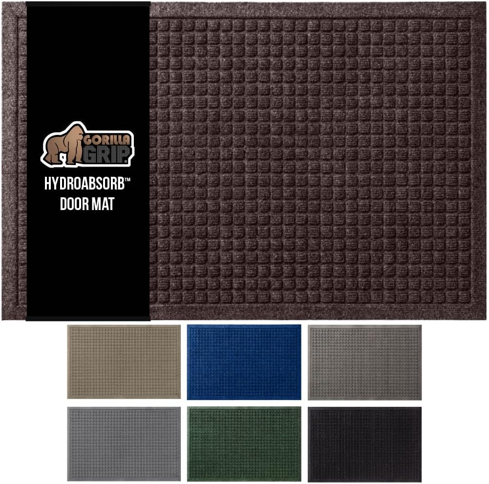 GORILLA GRIP Front Door Mat, 72x24, Indoor Outdoor Ultra Absorbent HydroAbsorb Doormat, Absorbs Up to 2.75 Cups of Water, Stain and Fade Resistant, Rubber Backing Doormats, Captures Dirt, Coffee