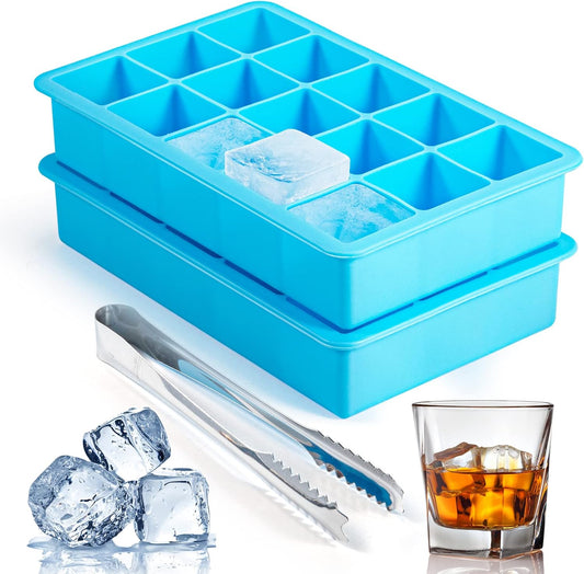 2 Pack Ice Cube Trays, ZDPMK Silicone Easy Release Flexible Molds 15 Ice Cubes Tray for Freezer，Cocktail，Whiskey，Reusable & BPA Free