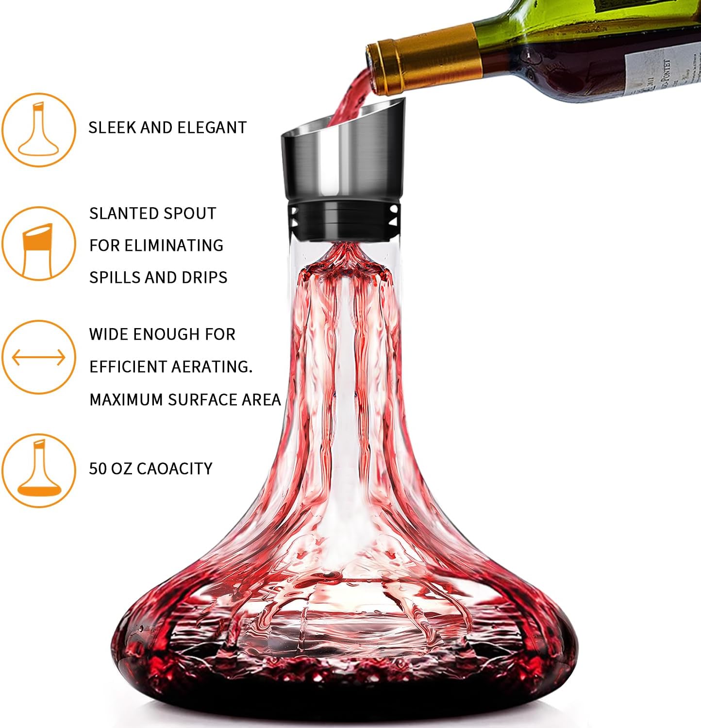 Wine Decanter Built-in Aerator Pourer, Wine Carafe with Aerator,Cleaning Beads and Cork Ball,100% Lead-free Crystal Glass Red Wine Aerator, Wine Gift for Men, Wine Accessories, 50 oz