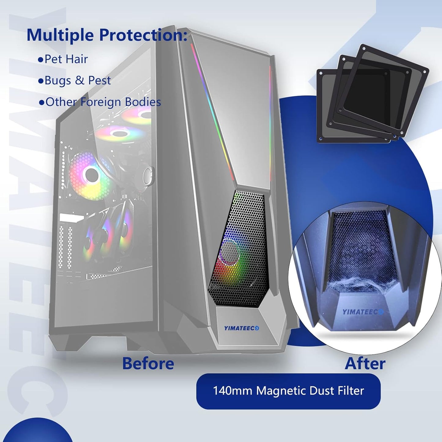 Dust Filter PC 140mm for Computer Cooler/PSU/Routers Nylon 80 Mesh, Magnetic Frame Fan Dust Mesh PC Cooler Filter Dustproof Computer Fan Grills (Nylon, 140 * 140mm, 2pcs, Black)