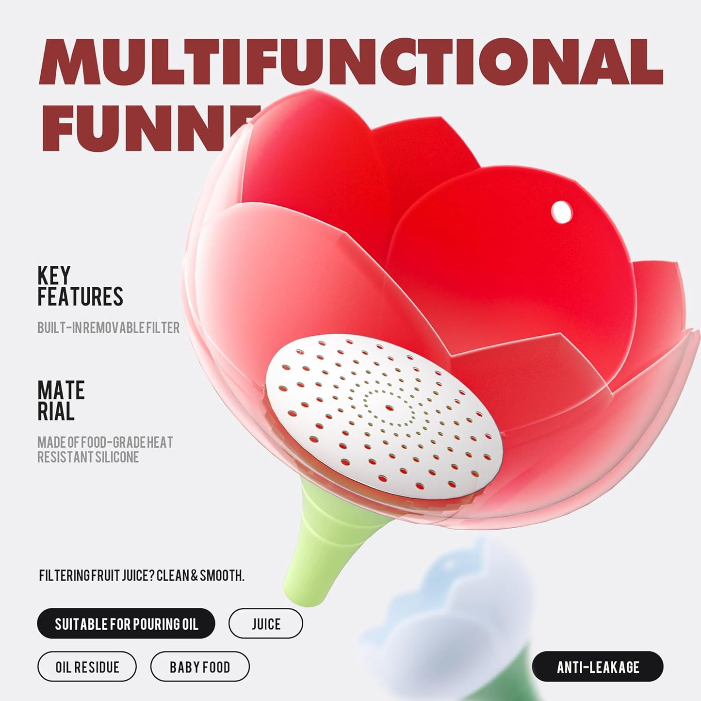 Li & Zhao Kitchen Funnels - 2 PCS Canning Funnels for Kitchen Use Filling Bottles Oil Funnel Silicone Funnel Bottle Liquid Transfer Filling Liquid,Oils,Spices for Bottles,Jar(Red & Blue)