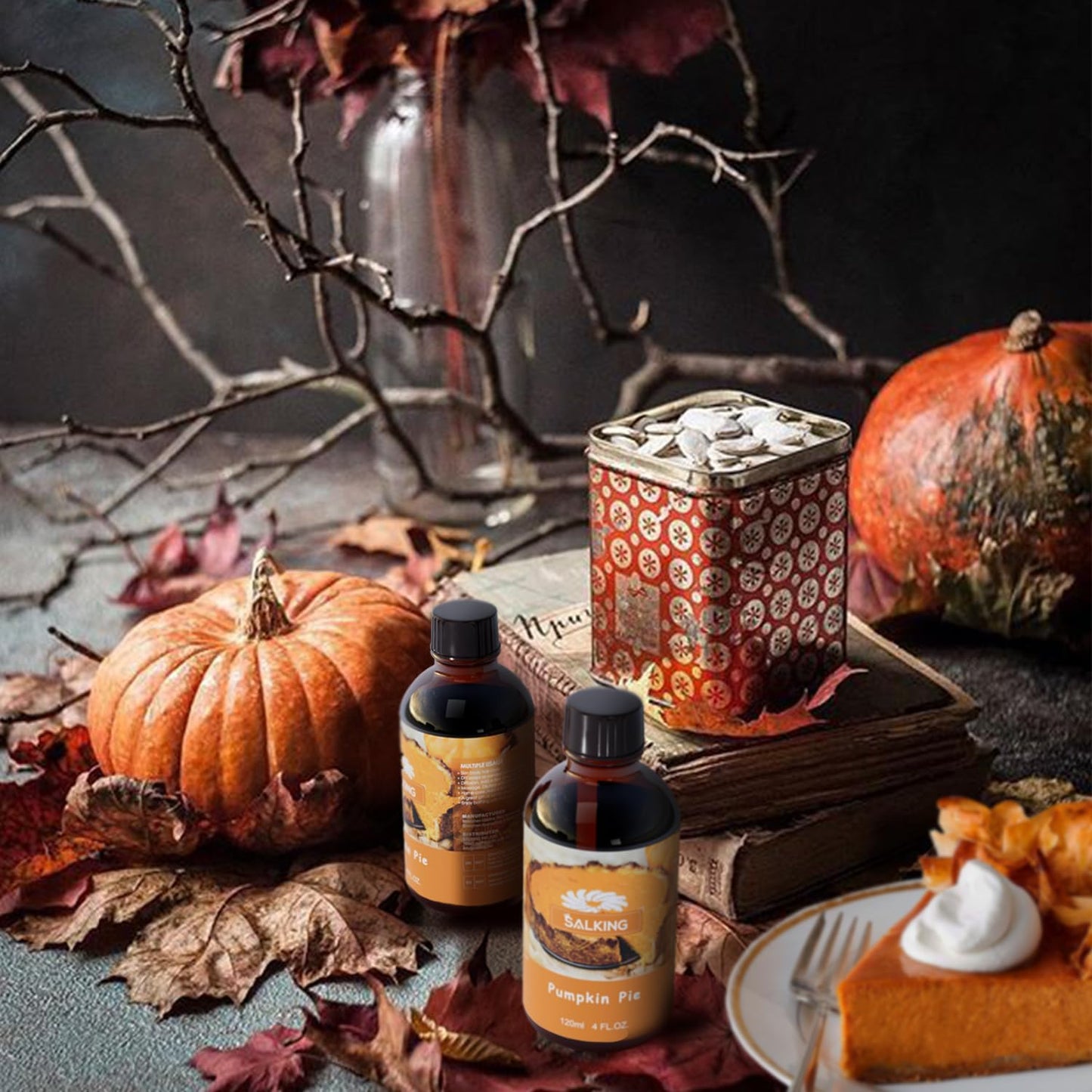 SALKING Pumpkin Pie Fragrance Oil, 120ml (4 Fl Oz) Premium Essential Oils for Diffuser, Candle Scents for Candle Making, Soap Making Supplies, Autumn Scented Diffuser Oil, Halloween Thanksgiving Gift