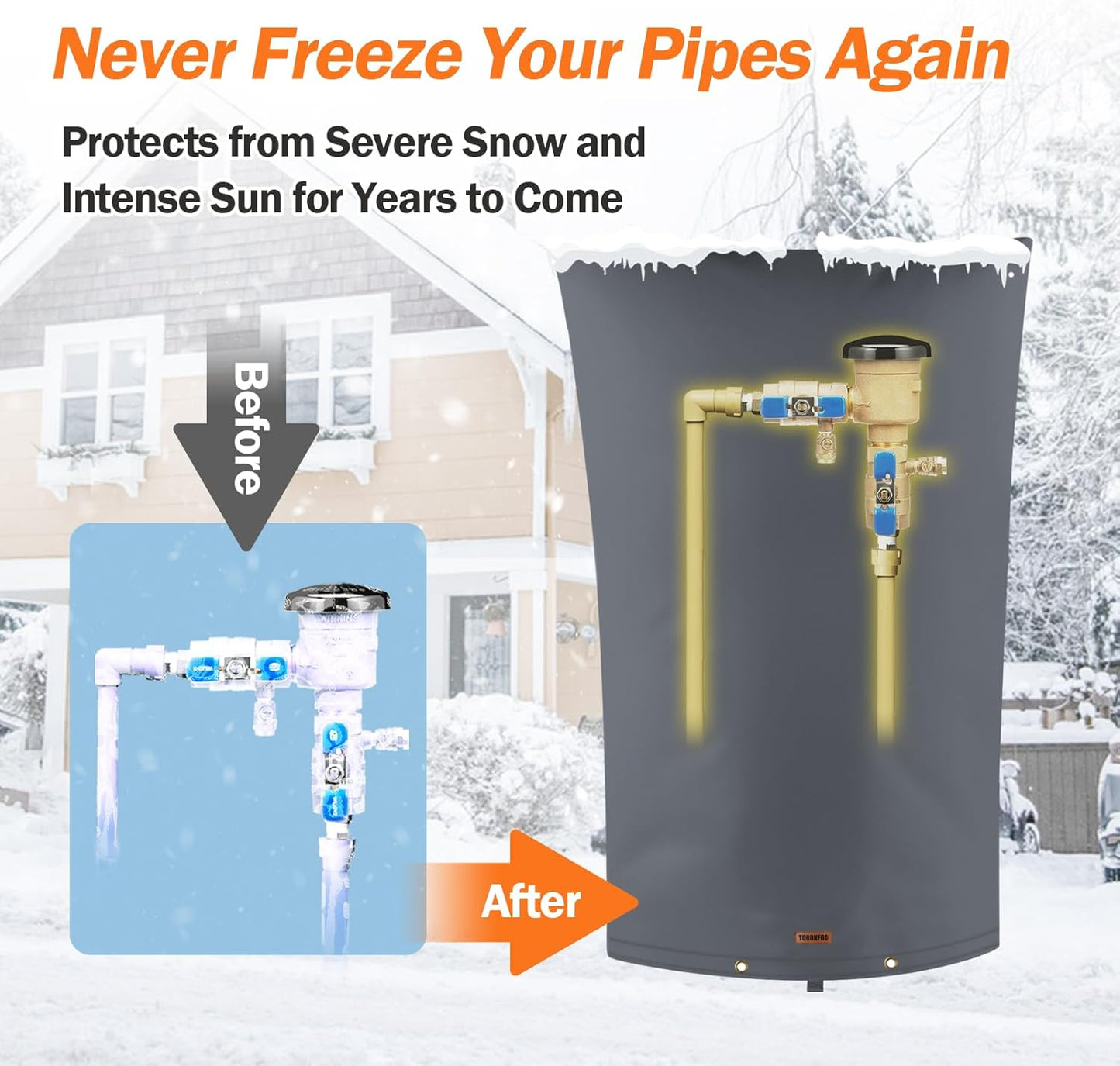 TOHONFOO Backflow Preventer Pipe Insulation Cover (5°F) - Irrigation Sprinkler Valve Insulated Pouch - Water Well Pump Cover - Sturdy 5 Layers for Winter Freeze Protection, 22" W x 34" H, Grey