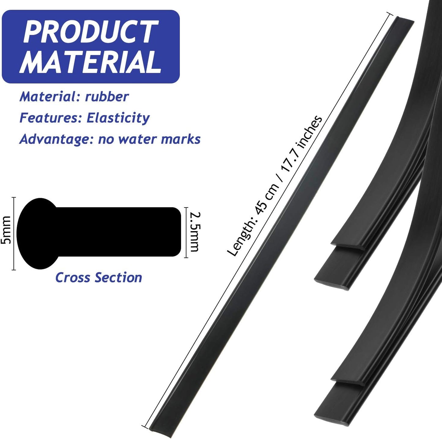 Boao 4 Pieces Replacement Squeegee Rubber 18 Inch Refill Silicone Replacement Rubber Squeegee for Windows, Glass, Shower Doors