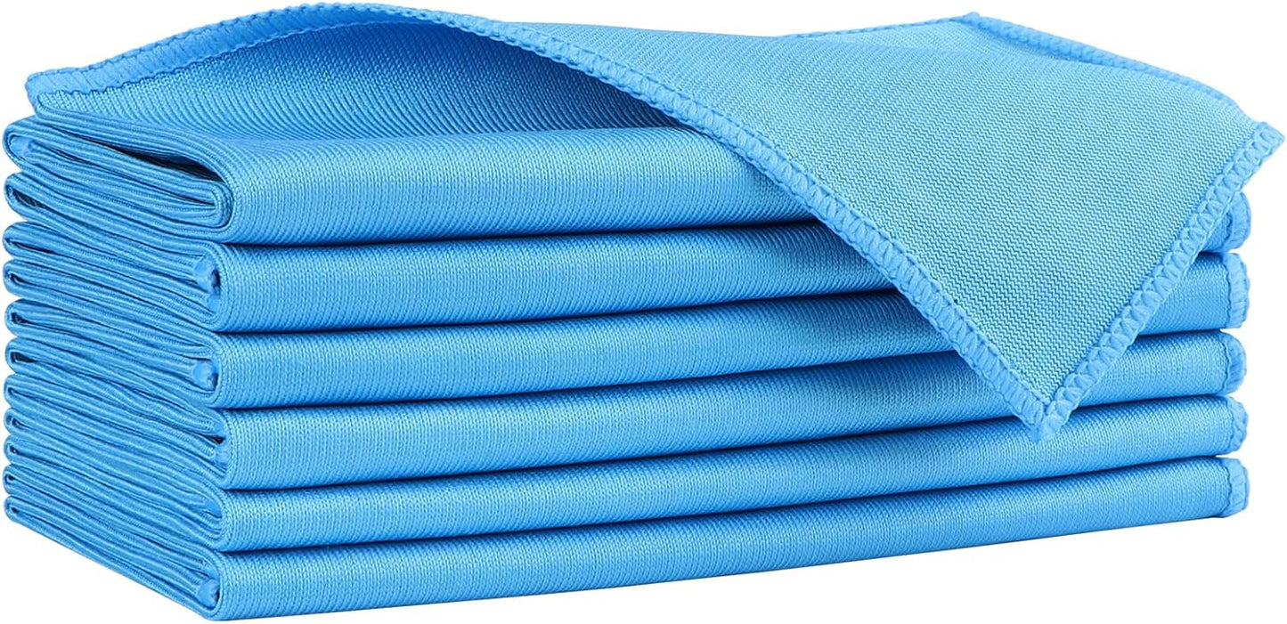 HOMEXCEL Microfiber Glass Cleaning Cloths 6 PK, Lint Free Streak Free, Reusable Microfiber Cleaning Cloth for Cleaning Windows, Glasses, Mirrors, Screens, Stainless Steel, and More, Blue-14”×16”