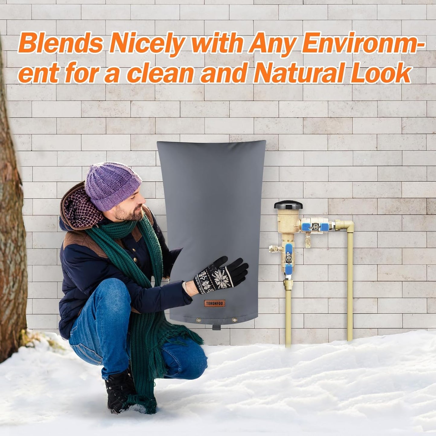 TOHONFOO Backflow Preventer Pipe Insulation Cover (5°F) - Irrigation Sprinkler Valve Insulated Pouch - Water Well Pump Cover - Sturdy 5 Layers for Winter Freeze Protection, 14" W x 26" H, Grey