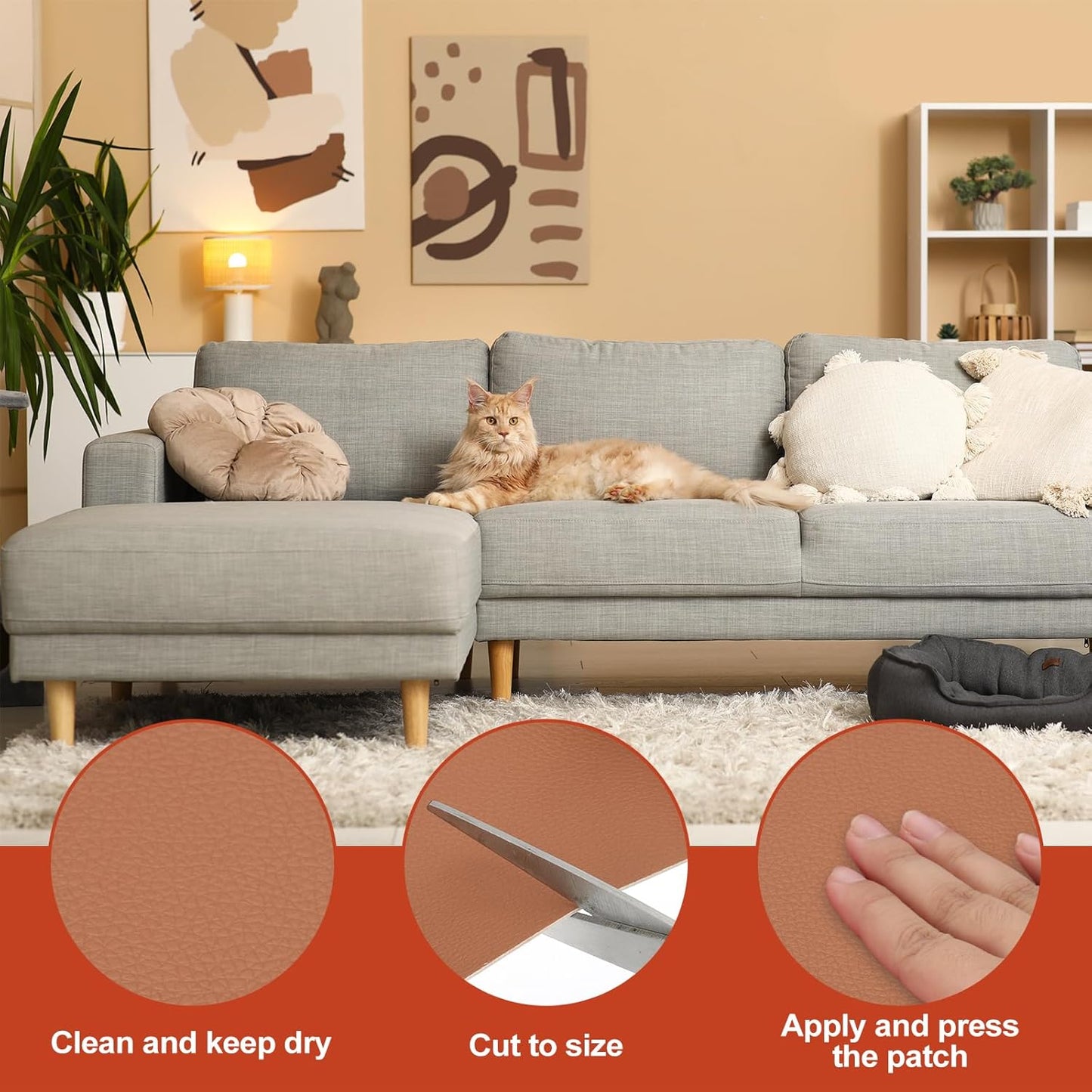 PATIKIL Leather Patches Tape for Furniture, 6.3 x 61 Inch Self Adhesive Vinyl Leather Repair Kit Cover Sheet for Couch, Sofa, Car Seats, Office Chair, Chestnut Brown