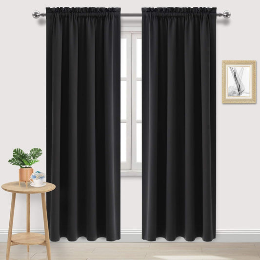 DWCN Blackout Curtains Room Darkening Thermal Insulated Bedroom Curtains Window Curtain Panels, 52 x 84 inches Long, Set of 2 Black Rod Pocket Drapes