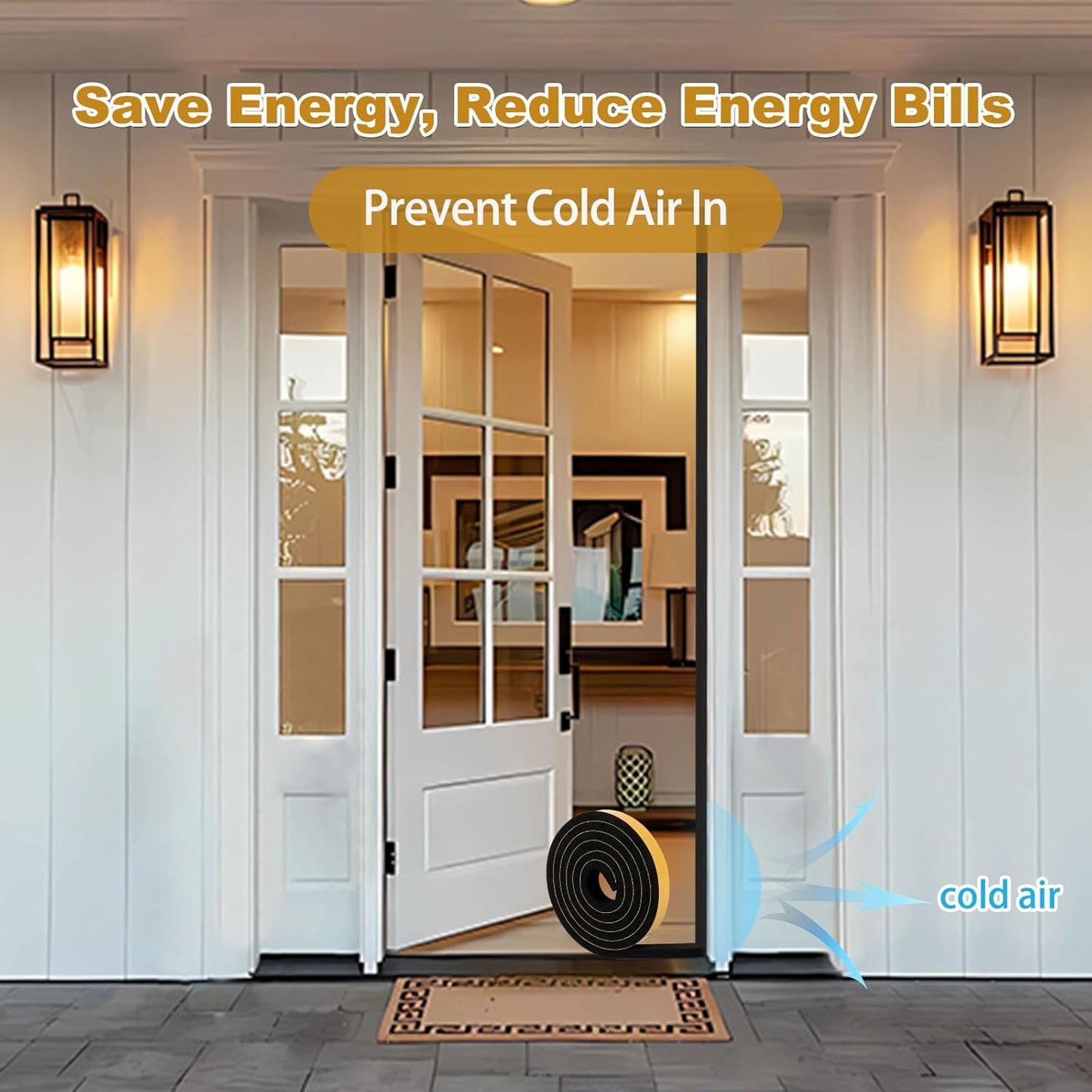 Weather Stripping Soundproof, 1/2 in x 1/2 in High Density Foam Insulation Tapes, Weatherproof Seal Strip Weatherstrips for Windows Sliding Doors, 2 Rolls Total 26Ft