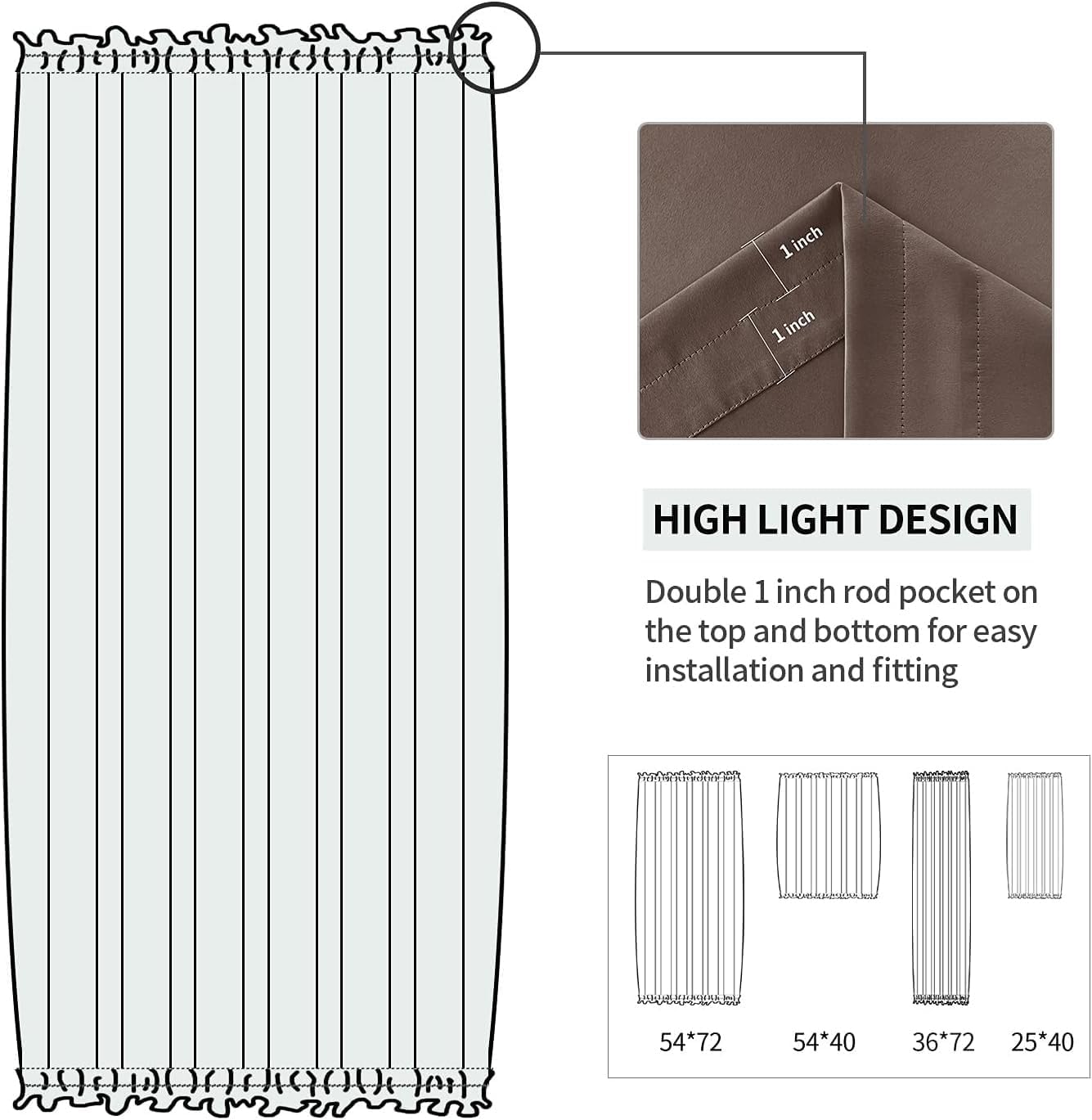 DWCN French Door Curtains – Rod Pocket Thermal Blackout Curtain for Doors with Glass Window, Kitchen and Patio Doors for Privacy, 36 X 72 Inches Long, 1 Curtain Panel with Tieback,Khaki