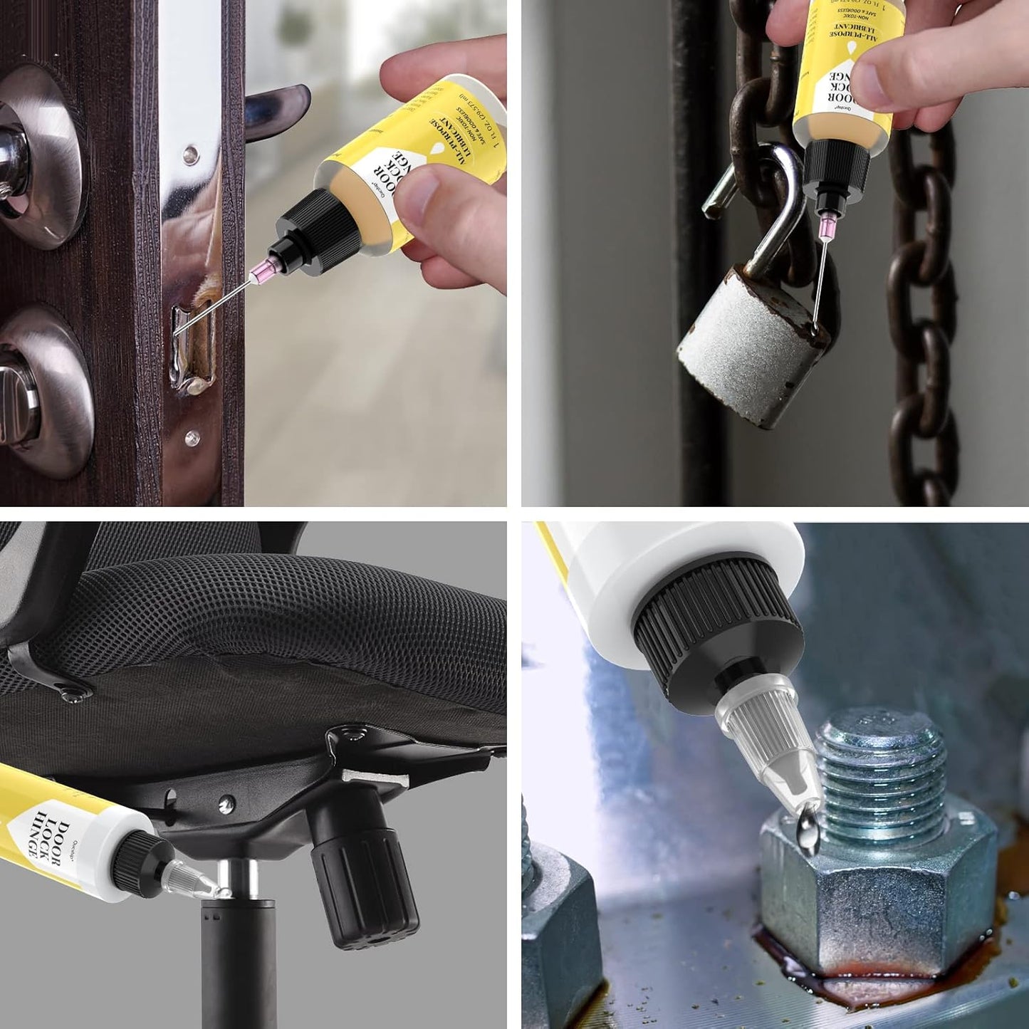 Qucship Upgraded Squeaky Hinge & Lock Lubricant Kit - 4 oz + 1 oz Needle Combo, Long-Lasting for Doors, Tools, Bicycles