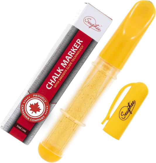 Fabric Markers for Sewing – Ergonomic Tailors Chalk Pen with Improved Dosing Wheel for Sharp Lines - Washable Sewing Chalk Marking Pens that are Compatible with Most Fabrics - Yellow 1 Pack
