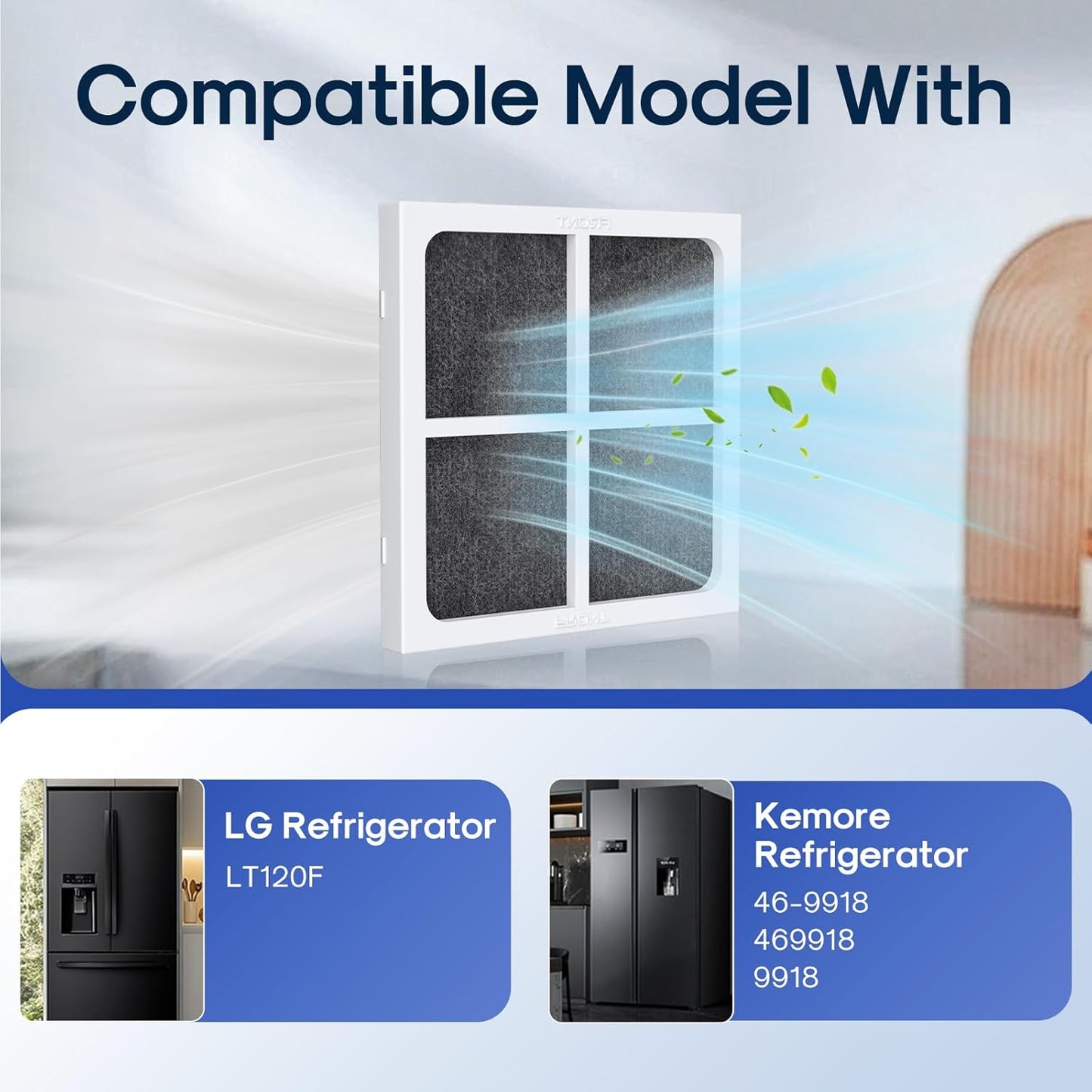 ICEPURE AF004 Refrigerator Air Filter Replacement for LG LT120F, Kenmore Elite 469918, 9918, ADQ73214402, ADQ73214404, ADQ73334008, 4PACK