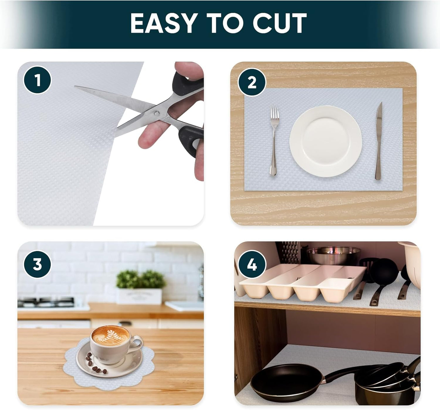 Shelf Liners for Kitchen Cabinets Non-Adhesive & Washable,Non Slip Cabinet Liners for Shelves Waterproof & Oil Proof,Clear Plastic Drawer Liner,Easy to Cut & Food-Grade EVA 12'' x 20' x 4 Rolls CT-122