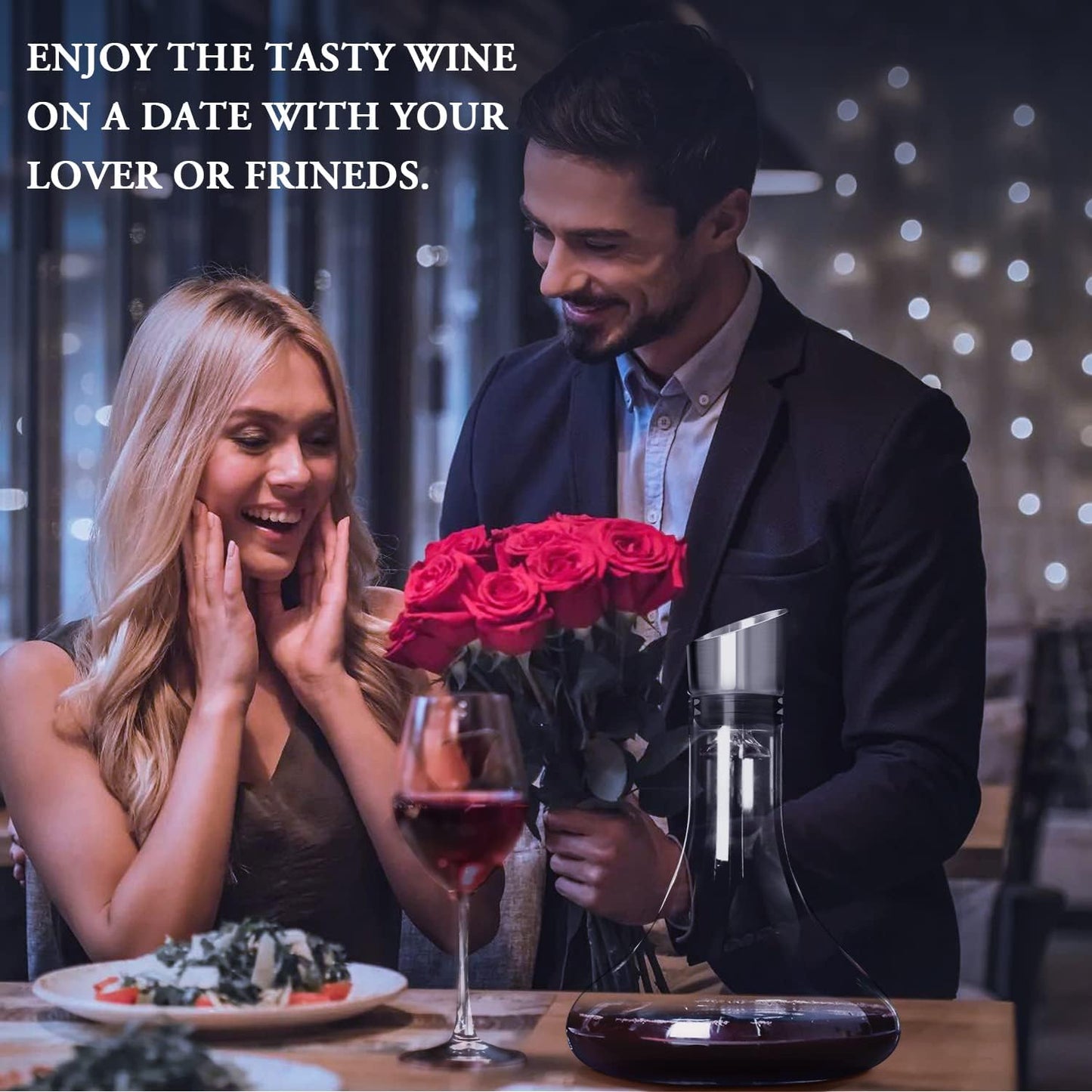 Wine Decanter Built-in Aerator Pourer, Wine Carafe with Aerator,Cleaning Beads and Cork Ball,100% Lead-free Crystal Glass Red Wine Aerator, Wine Gift for Men, Wine Accessories, 50 oz