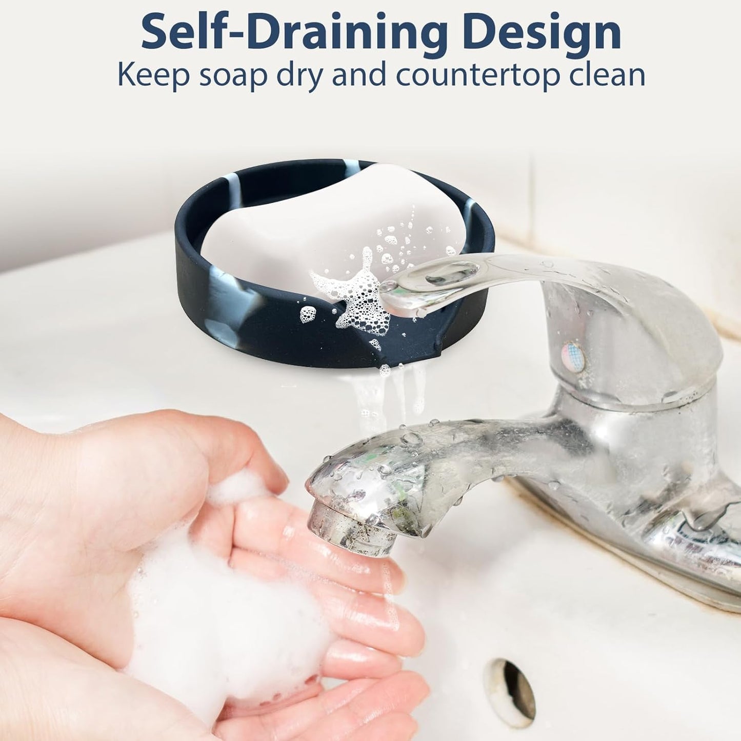 Self Draining Soap Dish, Silicone Suction Cup Soap Holder Tray Savers Container Sponge Holder for Bar Bathroom Shower Kitchen Sink, Can Extend Soap Life (1, Marble)