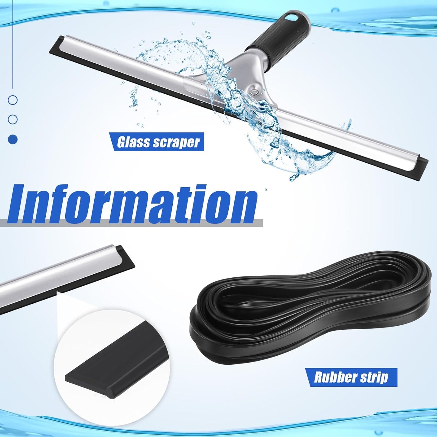 Frienda 50ft Squeegee Rubber Replacement Windows Silicone Blade Black Squeegee Cut to Size Scrubber Refill Head Bulk for Glass Shower Doors Floor Kitchen Car Cleaning