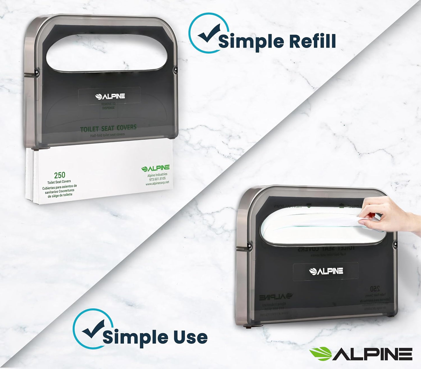 Alpine Toilet Seat Cover Dispenser - Wall Mount Disposable Toilet Seat Cover Holder For Commercial And Residential Use, Half Fold.