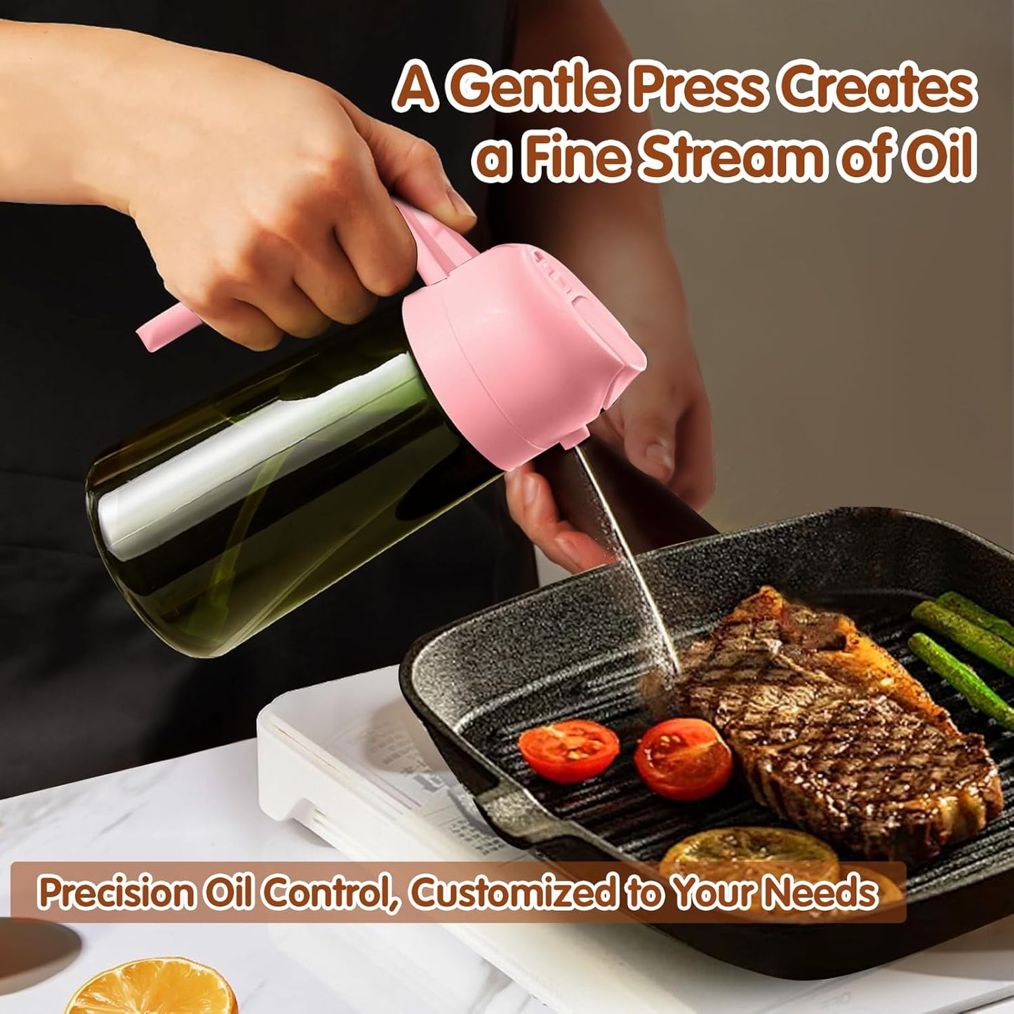 YARRAMATE 2Pcs 16oz/470ml Dark Green Oil Sprayer for Cooking with Stickers, Food-grade Premium 2 in 1 Olive Oil Dispenser Bottle for Kitchen Gadgets, Air Fryer, Salad, Frying, BBQ (Pink&Black)