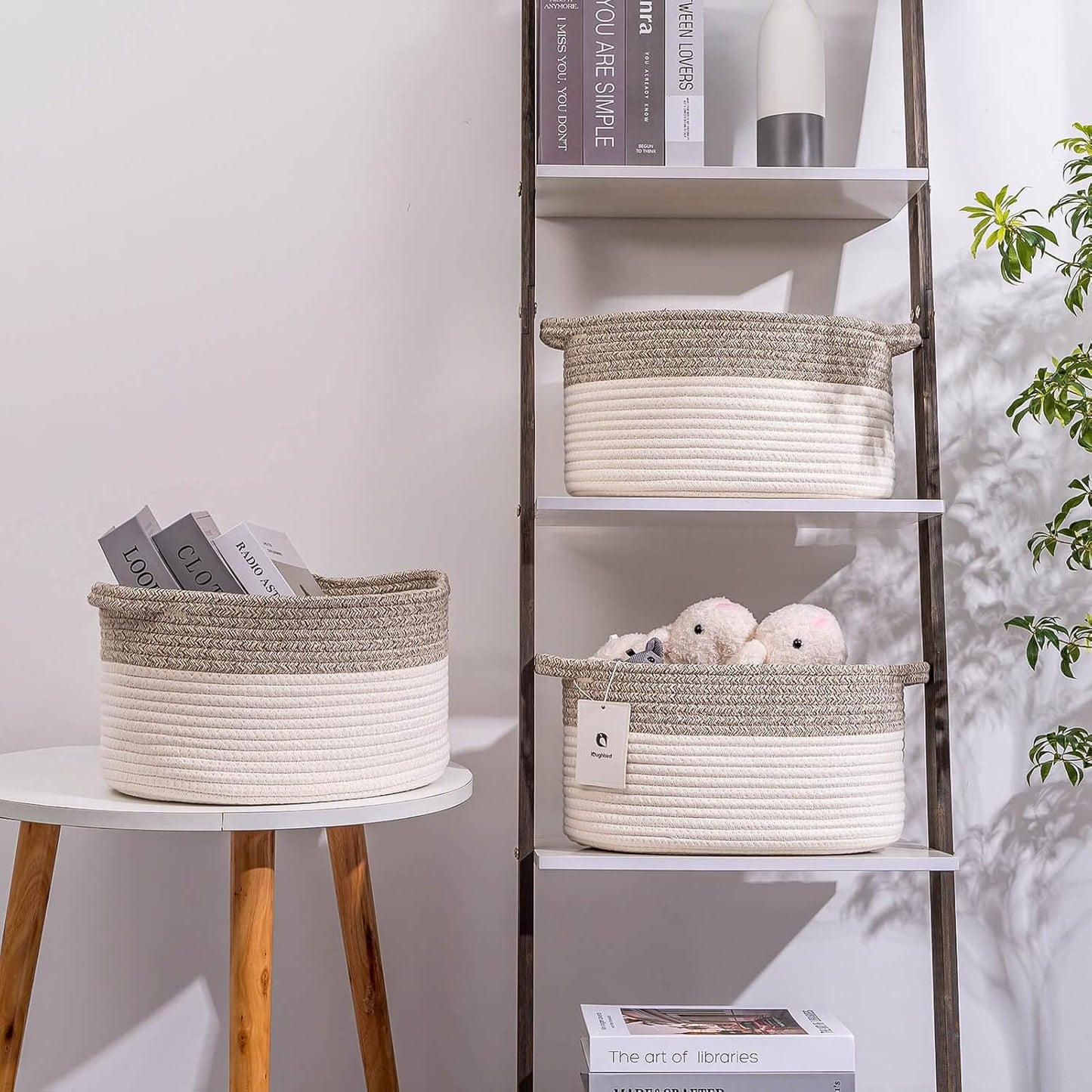 Medium and Large Woven Basket//With Handle, Used for Toys and Fabric Storage Basket used for Storing xl Storage Box, Decorative Storage Box Room 2pack (Light Brown, L13×W9×H7)