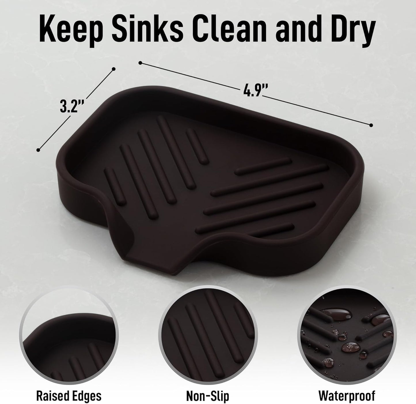 Zulay Kitchen Small Silicone Sponge Holder (4.9x3.3”) – Space-Saving Sink Organizer Tray for Sponge, Soap, Brush & More – Compact Non-Slip Dish for Kitchen & Bathroom (Chocolate)