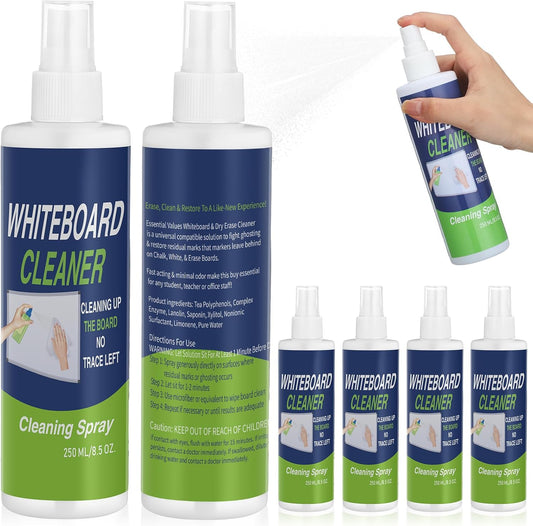 6 Pack Whiteboard Cleaner Spray Bottle 8.5oz Dry Erase Board Surface Cleaner White Board Cleaning Spray Removes Stubborn Marks from Chalkboard