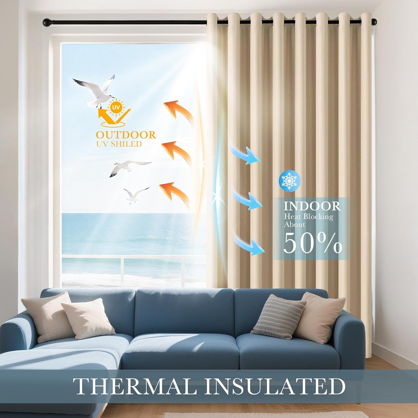 PONY DANCE Biscotti Beige Curtains 102 Inches Long for Living Room 2 Panels Set,Retro Mid Century Modern Elegant Vintage Thermal Insulated Room Darkening Blackout Drapes for Bedroom 55x102 Inch Length