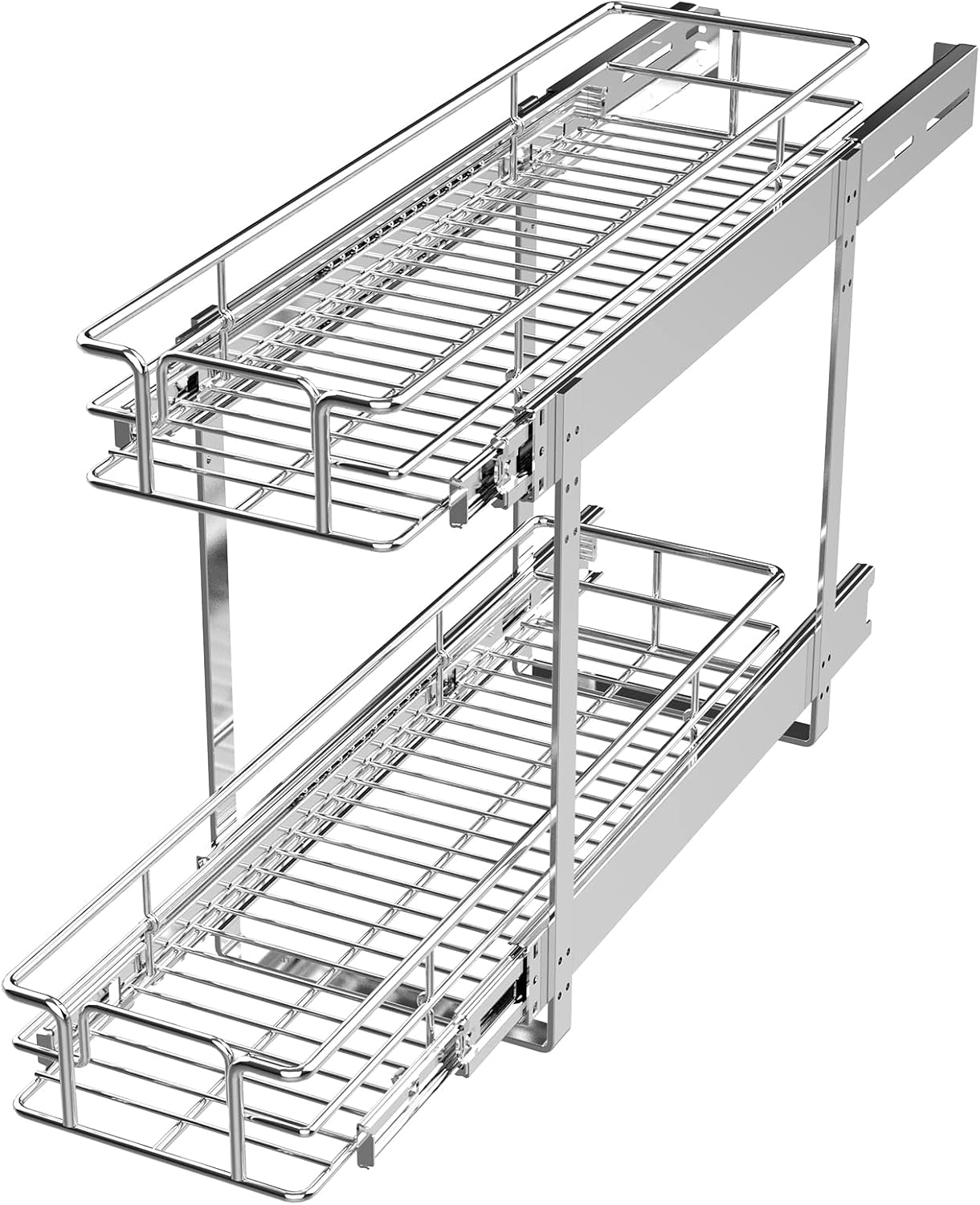 LOVMOR 2 Tier Individual Pull Out Cabinet Organizer 9" W x 21½" D, Slide Out Kitchen Cabinet Storage Sliding Shelves
